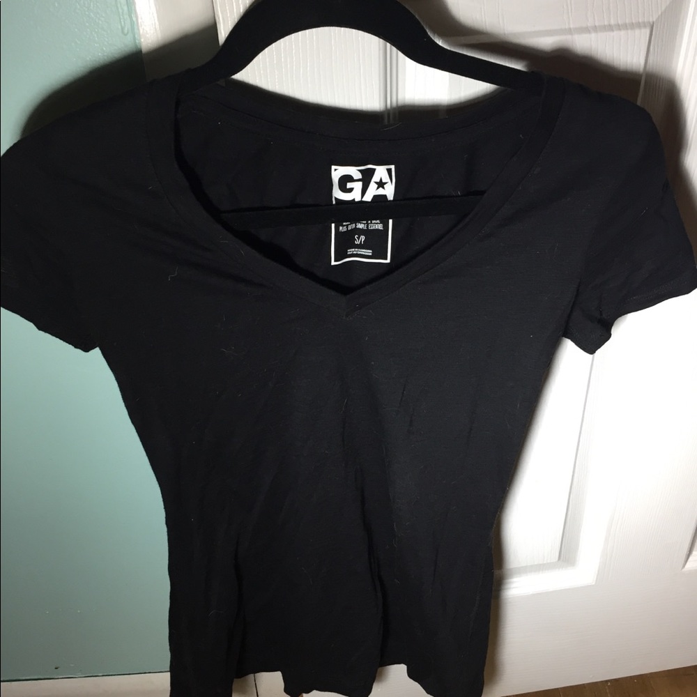 Garage Plain Black V Neck T-shirt Small